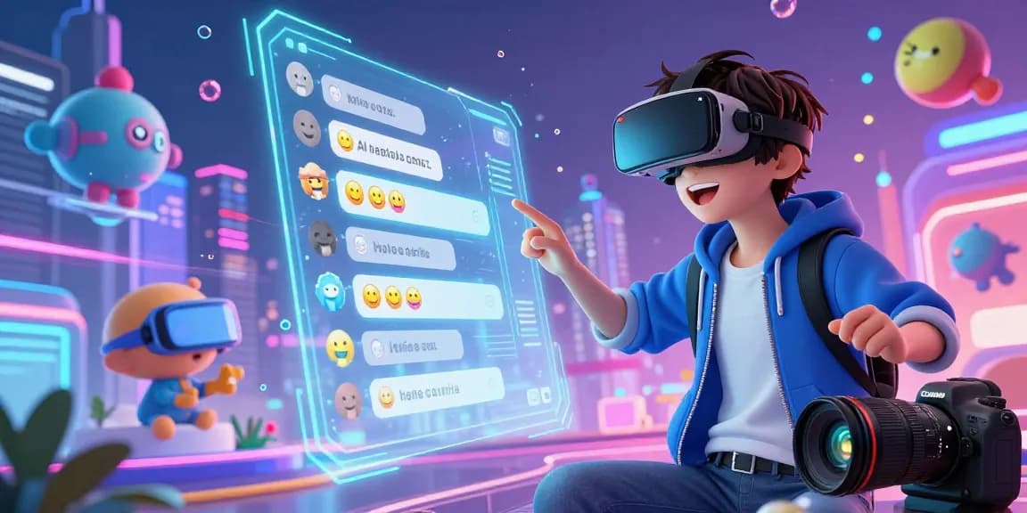 Engaging AI hentai chat featuring a vibrant anime character interacting with a holographic interface in a futuristic digital landscape.