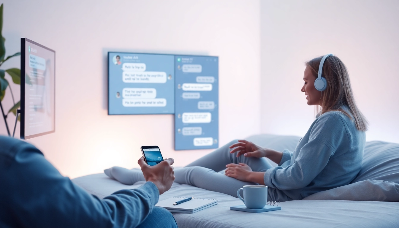 Engaging AI chat interface for sex AI chat on modern devices, inviting and friendly atmosphere.