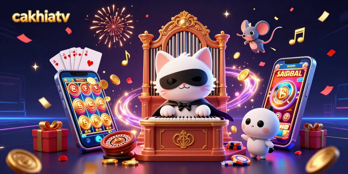 Experience seamless betting with Cakhiatv’s vibrant casino illustration showing excitement in a dynamic gaming scene.