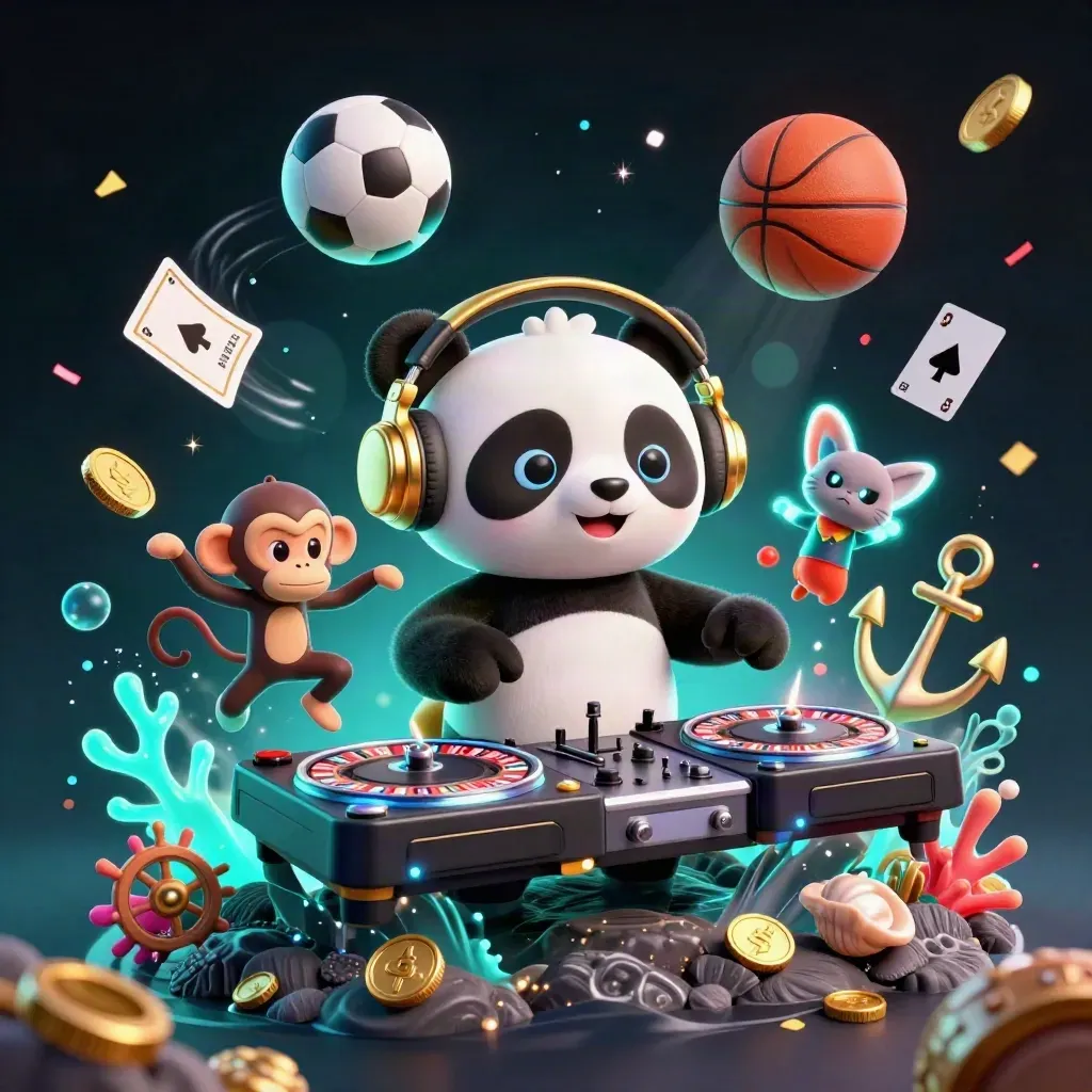 Panda DJ, scimmia e gattino glow-stick tra tesori, carte e palloni in stile neon