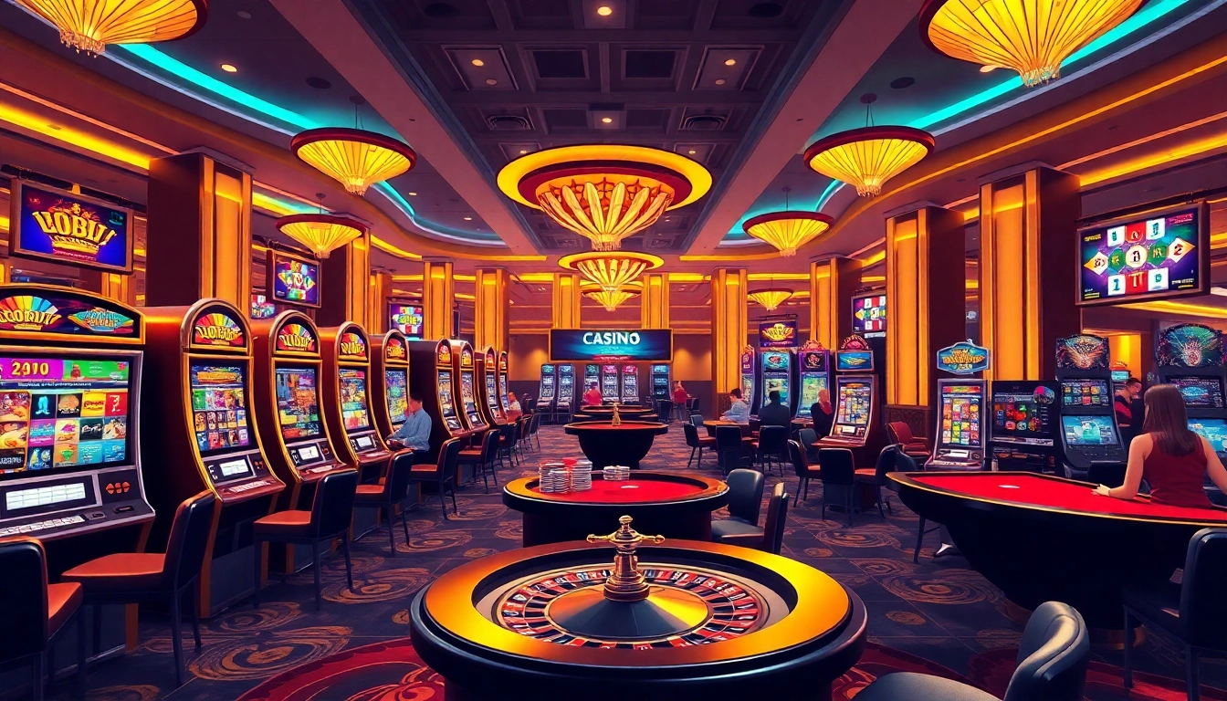 Experience the excitement of gaming at https://33win.education/ with players enjoying casino tables and slot machines.