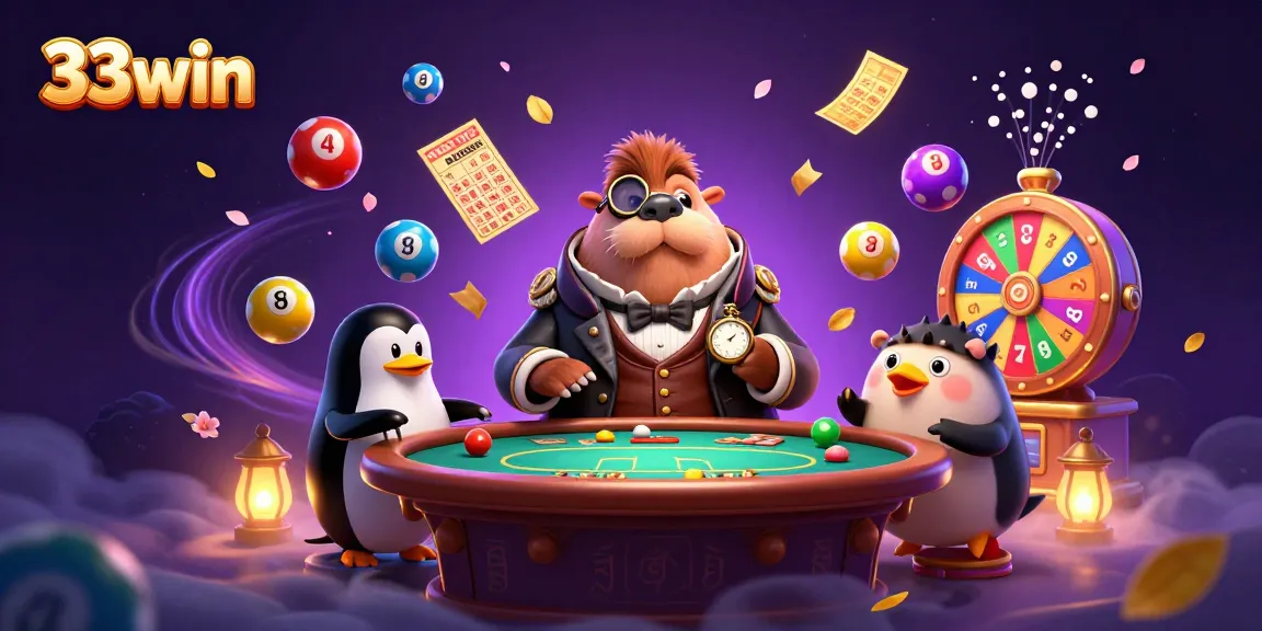 Engage in thrilling games with 33win's lively underwater casino scene featuring a walrus and friends.