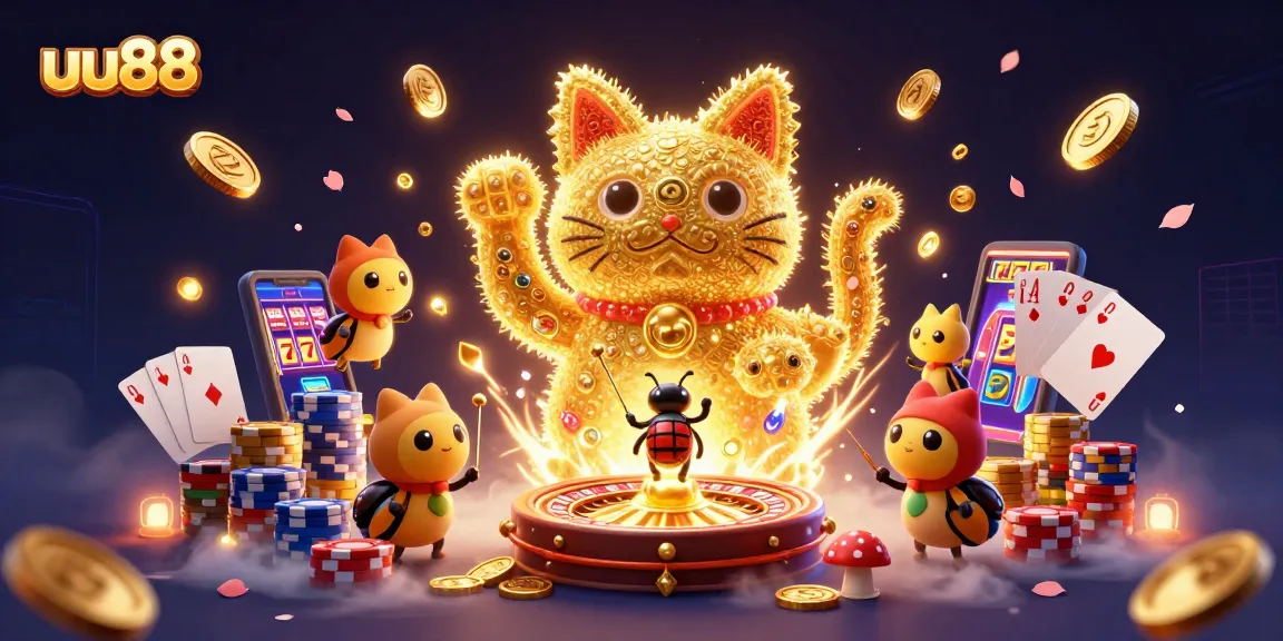 Play and win with the uu88 lucky cat, crowned with shimmering casino elements, dazzling rewards await!
