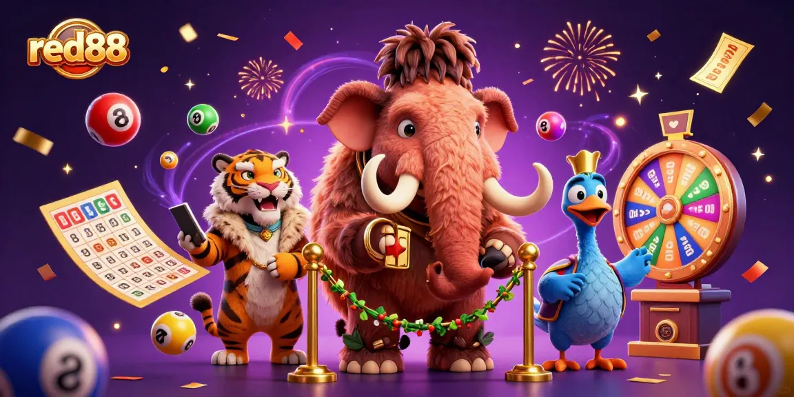 Experience the excitement of red88 casino with vibrant slot games and dynamic lottery features in this engaging illustration.